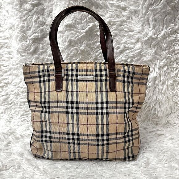 Burberry Blue Label‎ Brown Signature House Check Canvas & Leather Tote Hand Bag - Picture 1 of 10